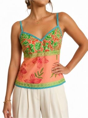 Roxy Quick Silver Camisole Empire Fit Lace Style Embellishments Blue Peach M